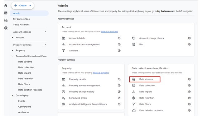 Select Data streams options