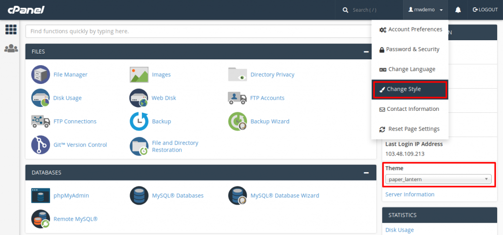 cPanel Change Style