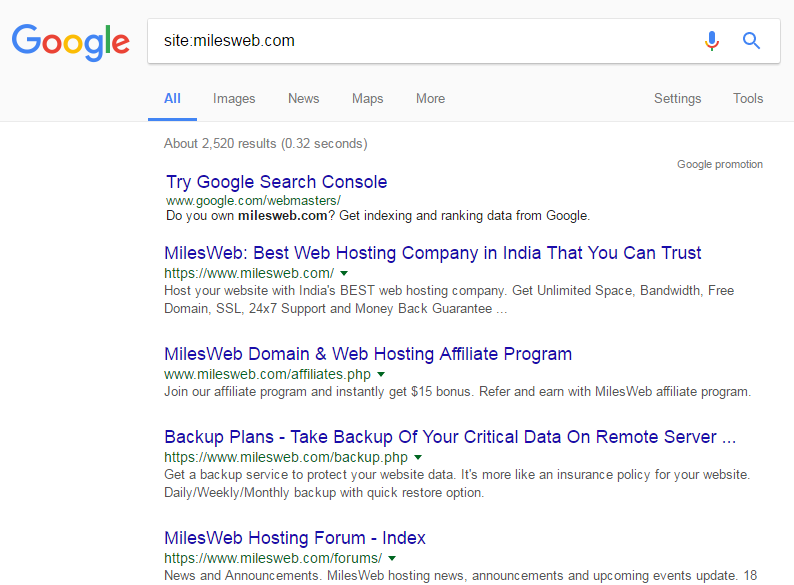 google-search-site - Web Hosting FAQs by MilesWeb