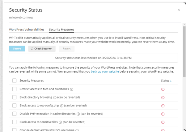 securing wordpress with the wp toolkit