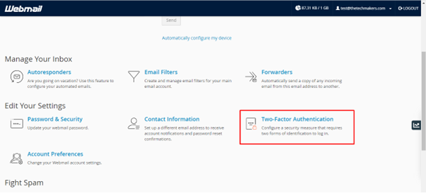 two-factor-authentication from webmail management screen